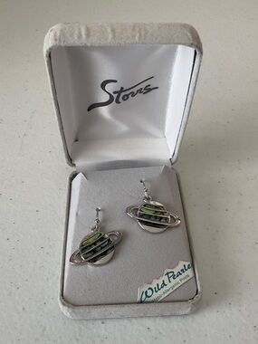 Storrs Abalone Saturn Planet Drop Earrings